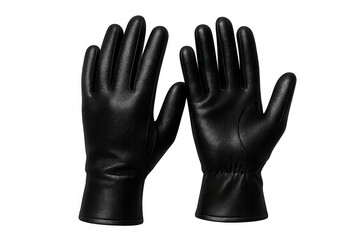 Two black leather gloves isolated on a transparent background, offering a versatile asset for design projects