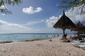 Tropical scenery in Curaçao with crystal-clear waters and a paradise beach. Perfect for travel,...