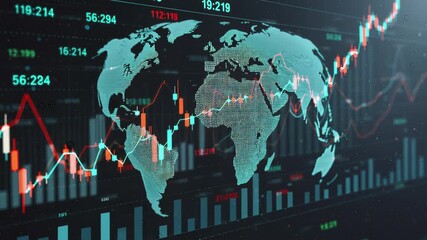 Global market data overlaid on a world map. - Powered by Adobe