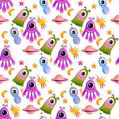 cute and colorful space character pattern illustrations for kids