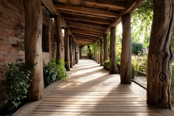 Fototapeta premium Rustic Timber Loggia Walkways for Charming Shaded Outdoor Passages