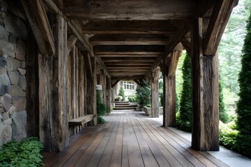 Rustic Timber Loggia Walkways for Charming and Shaded Outdoor Paths