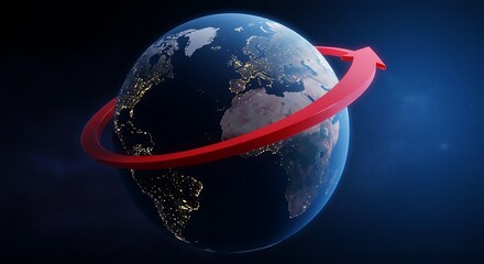 Globe rotating with red arrow