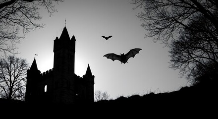 Gothic castle silhouette with bats