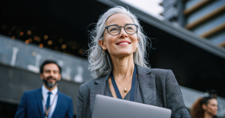 Fototapeta premium Employees celebrating achievements in the office, with smiles, expressions of success, and positive energy.