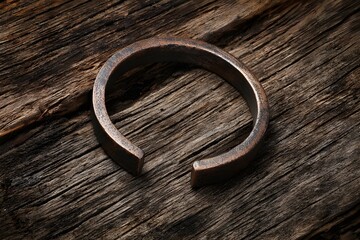 Rustic niobium bangle displayed on barnwood background for artisanal handmade jewelry showcase