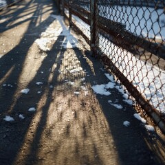 Winter shadows on a bridge walkway