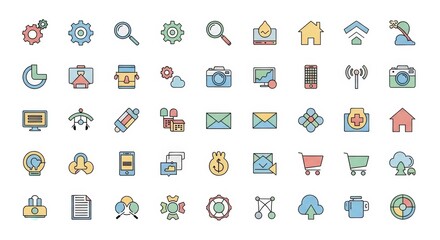 Fototapeta premium ビジネスとウェブデザイン用カラフルアイコンセット