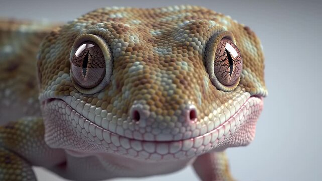 Intimate Portrait of a Leopard Gecko Captivating Gaze and Detailed Scale Texture in Macro View on Plain Background for Animal Enthusiasts Wildlife Education and Exotic Pet Care Content Showcase the
