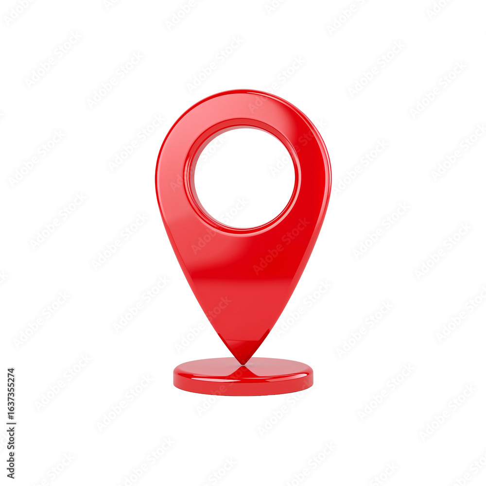 Poster vibrant red location pointer shining brightly on a cleanly isolated transparent surface