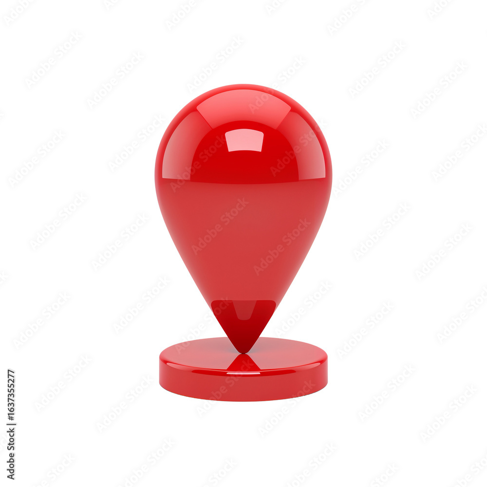 Poster 3d rendered red map marker with shiny reflective surface on transparent space for designs