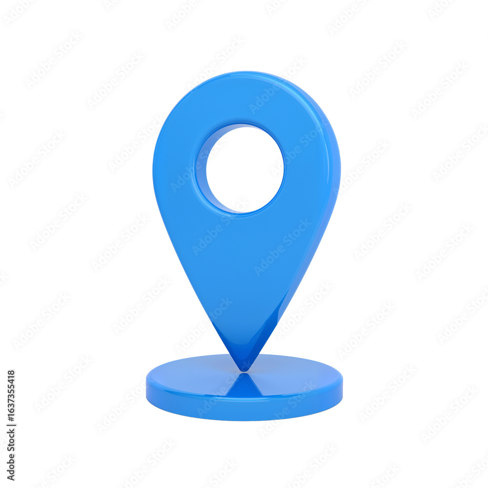 Poster azure location marker on an isolated transparent background for navigation purposes