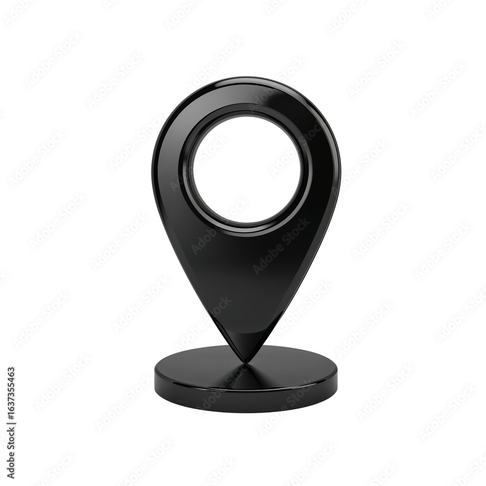 Poster glossy pinpoint location marker floating within isolated emptiness for navigation concepts