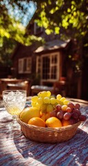 Outdoor fruit basket on a patio table