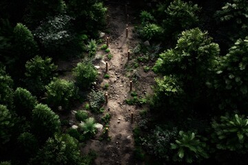 Obraz premium Lush forest trail with soft dirt surface and natural brook creating serene escape