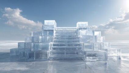 Ice steps pyramid on frozen lake