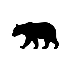 A minimalistic solid black silhouette of a walking bear 