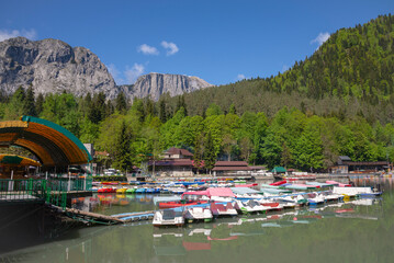 Catamarans on Lake Ritsa. Republic of Abkhazia
