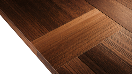 Detailed closeup captures the herringbone pattern of rustic wood flooring planks offering a