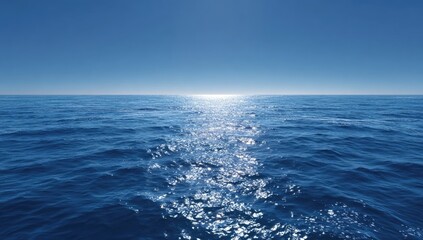 Fototapeta premium Vast, tranquil ocean stretches to a clear sky