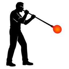 Glassblower Silhouette Shaping Molten Glass – Traditional Glassblowing Craft Illustration