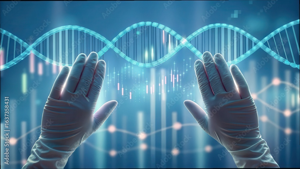 Poster working with gene analysis in laboratory setting with gloves