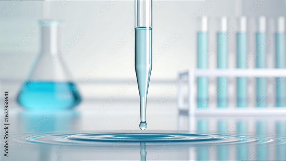 Poster close-up of a pipette dropping liquid in a laboratory setting