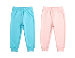 A pair of simple white baby leggings, stretchy and comfortable for a baby's movements, isolated on a white background.