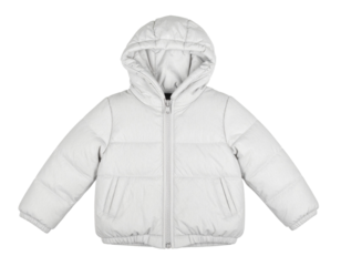 A plain white baby hoodie jacket, a versatile and essential piece of outerwear for a baby, isolated on a white background.