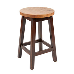 Artisanal craftsmanship showcasing a solitary wooden stool with rustic charm standing alone