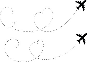 Airplanes tracing heart-shaped flight paths, symbolizing love and travel adventures
