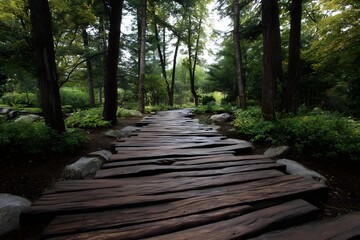 Obraz premium Forest brown log pattern walkways adding natural warmth to park designs