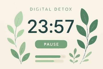 Digital Detox Timer with Nature Leaves Illustration