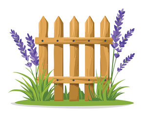 Picket Fence with a Lavender Bush and Grass