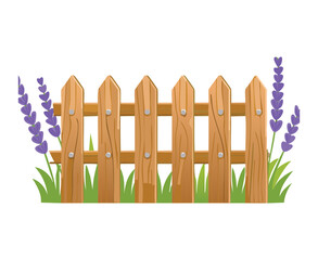 Picket Fence with Lavender Flowers and Grass