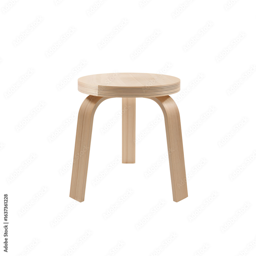 Poster minimalist wooden stool presentation emphasizing elegant design on a plain setting showing curves