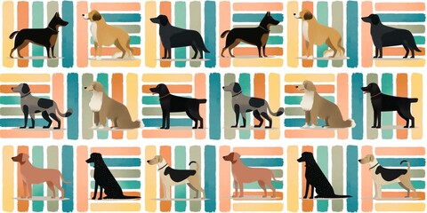 seamless pattern of different type dogs colorful