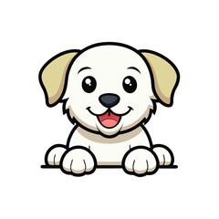 Vector of Cute cartoon puppies, adorable dog characters with big eyes and playful expressions, sitting on white background, isolated.