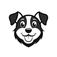 Vector of a stylized, black and white illustration of a dog's face.