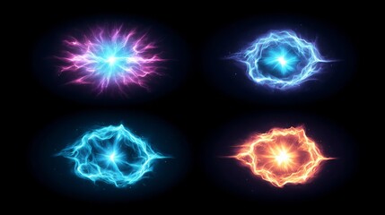 Fototapeta premium Dynamic energy bursts with vibrant colors and glowing effects on a dark background.