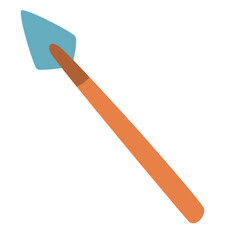 Flat vector illustration of a small garden shovel with wooden handle and blue metal head for gardening.