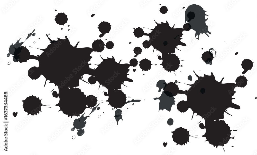 Poster dynamic black ink splatters create abstract artistic textures for modern design projects