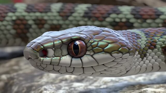 Detailed Close Up of Snake Head with Intricate Scale Patterns Brown Eyes and Textured Skin Reptilian Wildlife Fauna Macro Focus Wild Animal Predator Beauty in Nature Wild Serpent Reptile  Head Shot