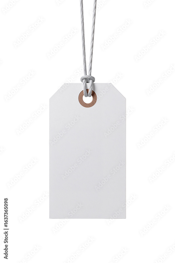 Poster blank white tag suspended by strings offers versatile space for custom text design