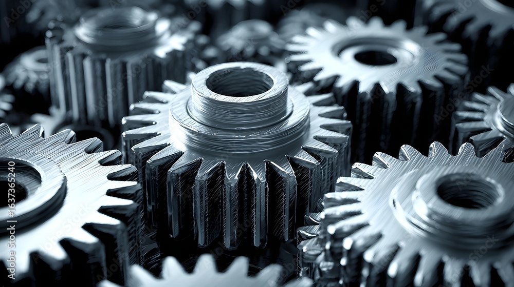 Poster close-up view of interlocking gears.