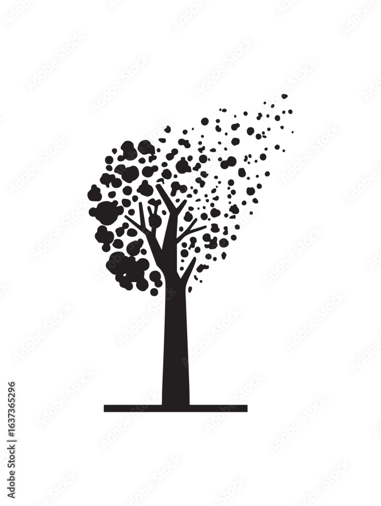 Poster abstract deciduous tree silhouette a conceptual arboreal design with dispersing foliage on transpare