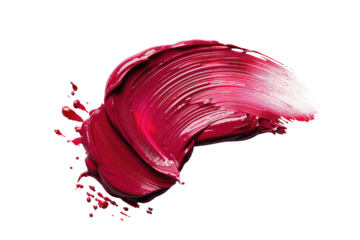 A crimson lipstick smear against a black background.  A textured, swirled application shows various shades of deep red and hints of white, creating a dynamic, artistic effect. 