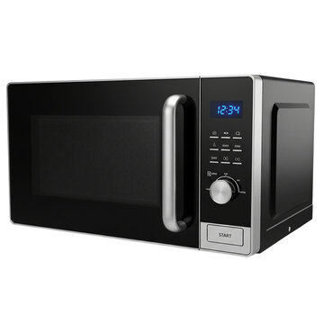 Modern black microwave oven isolated on transparent background