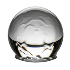 Clear glass sphere with internal reflections isolated on transparent background