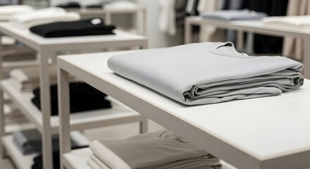 Folded Gray T-Shirt on Retail Shelf (AI Generated)